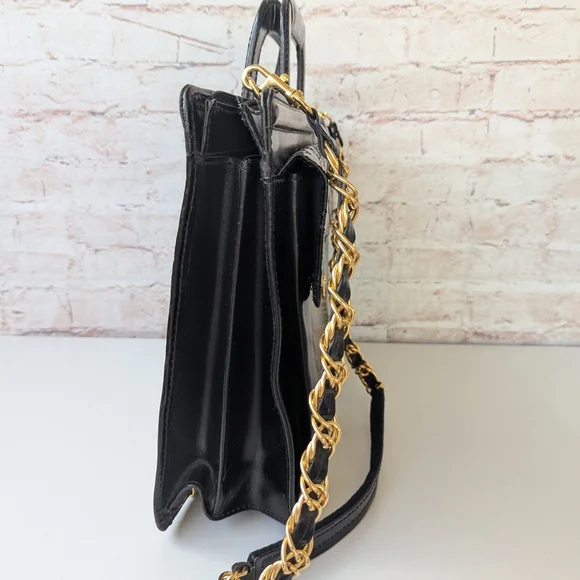 Black Quilted Leather Bag with Gold Chain - Picture 4 of 12